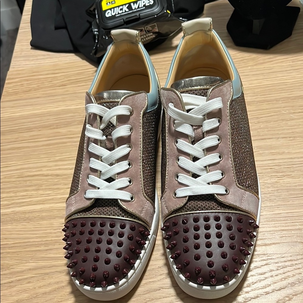 Christian Louboutin Brown and Burgundy Spiked Sneakers